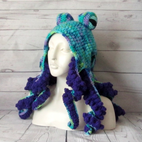 Tissy's Treasures Accessories - Octopus Hat Unisex Vari Blue & Purple OOAK NWOT